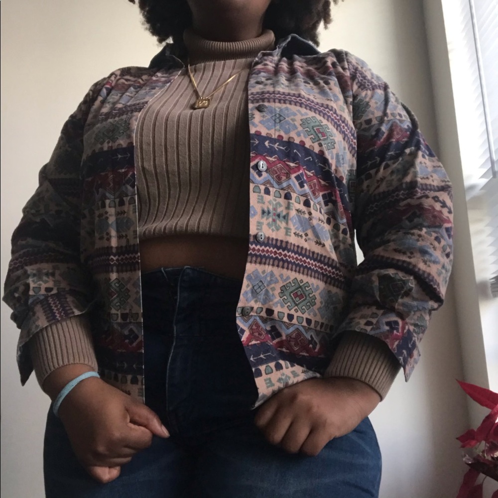 Cotton Aztec Print Button Up Jacket